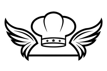 minimalist logo design featuring a stylized chef with wings