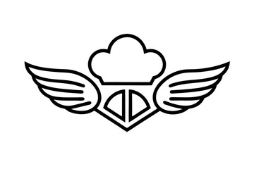 minimalist logo design featuring a stylized chef with wings