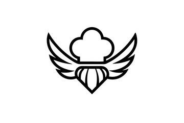 minimalist logo design featuring a stylized chef with wings