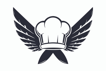 minimalist logo design featuring a stylized chef with wings