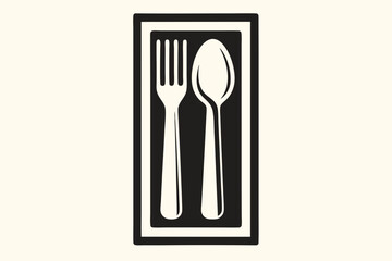 minimalist logo white fork and spoon silhouette