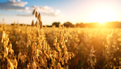 Golden oat field at sunset