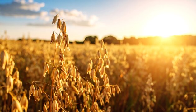 Golden oat field at sunset