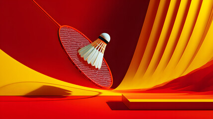 Dynamic Badminton Action on Vibrant Background