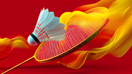 Dynamic Badminton Action on Vibrant Background