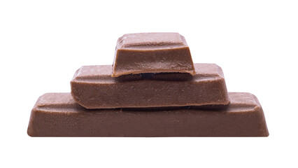 Stacked Milk Chocolate Bars with Bite on Top on Isolated Background