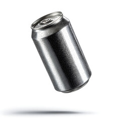 Isolated Silver Aluminum Soda Can Floating on White
