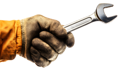 Old tools isolated on white background. Old tool with clipping path. Handle mechanic tool. Hand and tool on white background.