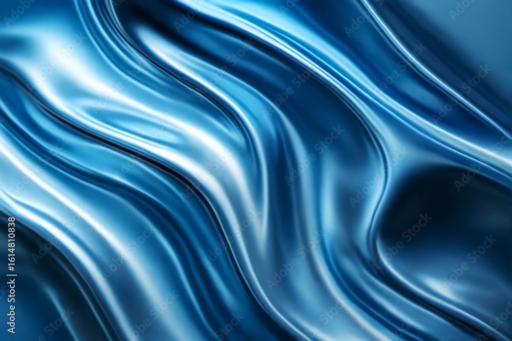 Aufkleber abstract flowing blue silk waves with glossy light reflections on smooth surface as elegant modern b