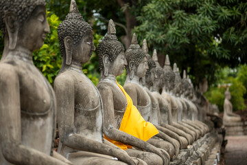 Alignment of seated Buddha sculptures at the Reclining Buddha Temple, Wat Yai Chai Mongkhon,...