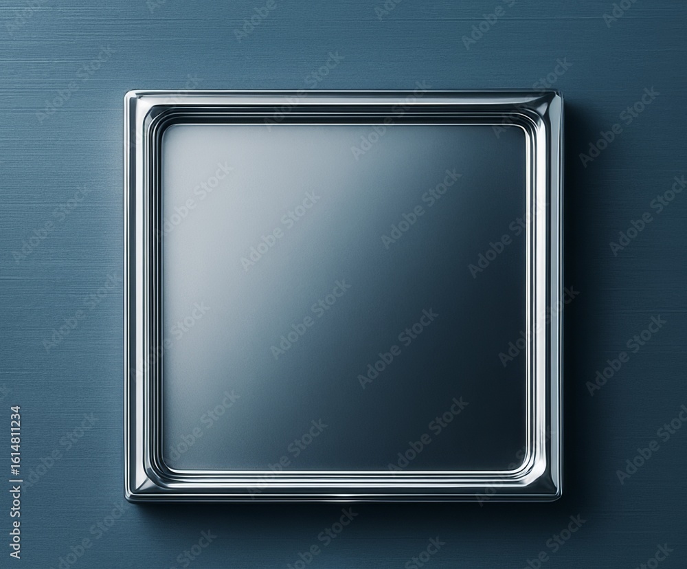 Poster abstract metallic square frame mockup with clean blank surface on blue background for product displa