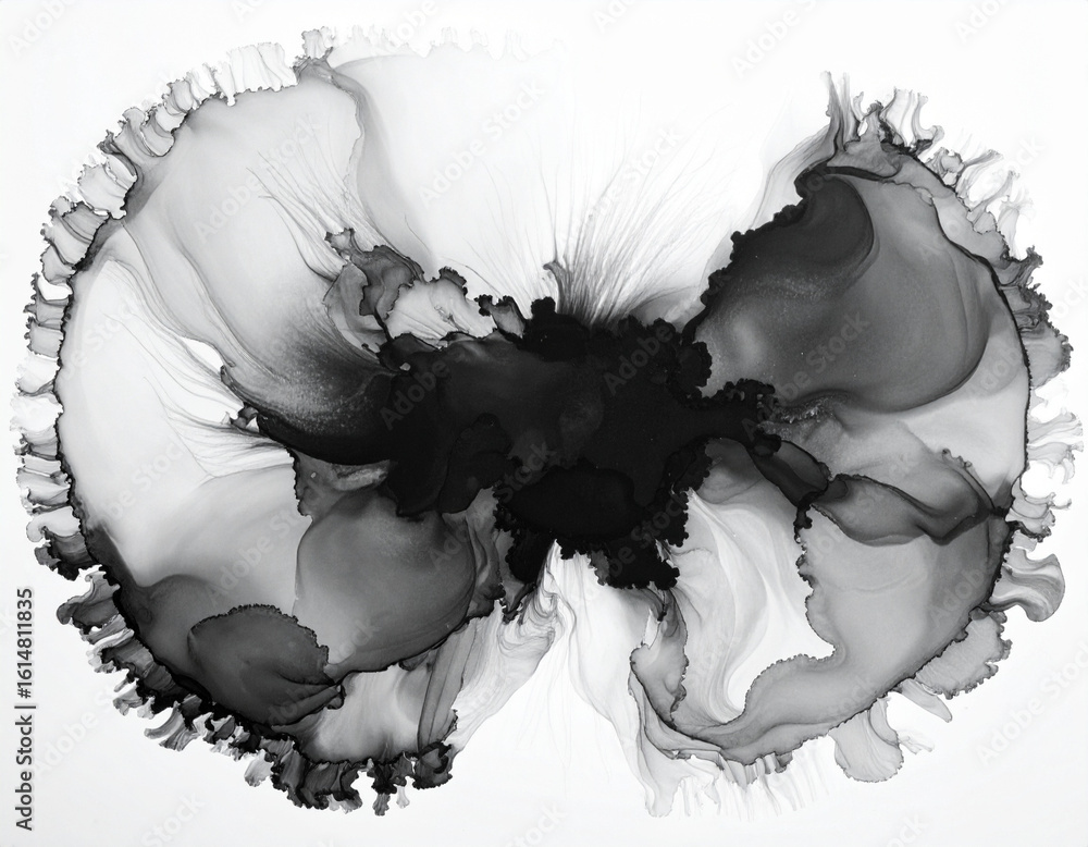 Aufkleber monochrome abstract artwork in black and white, created with fluid art techniques. dynamic, flowing 