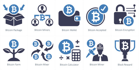 A set of 10 mix icons as bitcoin package, bitcoin miners, bitcoin wallet