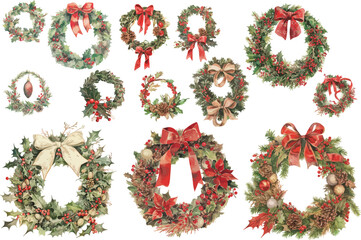 christmas wreath watercolor clipart