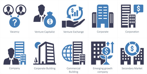 A set of 10 mix icons as vacany, venture capitalist, venture exchange