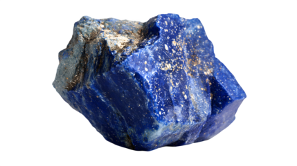 Natural Lapis Lazuli rough chunk, intense blue with pyrite flecks, unpolished, isolated on Transparent background
