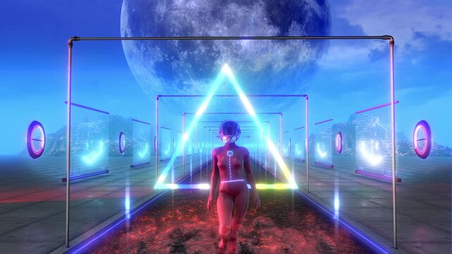 Neon Moon Matrix Abstract Verticle Scene VJ Loop