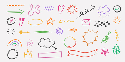 Doodle Chalk Crayon Pencil Brush Set with Scribble Pastel Stroke, Arrow, Spiral and Square Design