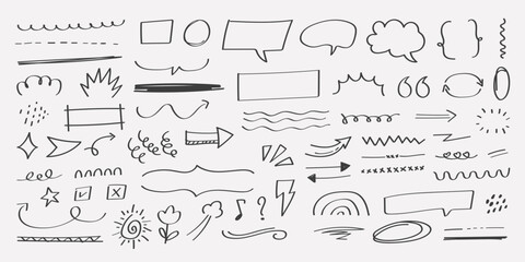 Hand Drawn Arrow, Scribble Stroke, Speech Bubble, Comic Frame, Doodle Cloud and Talk Line Set