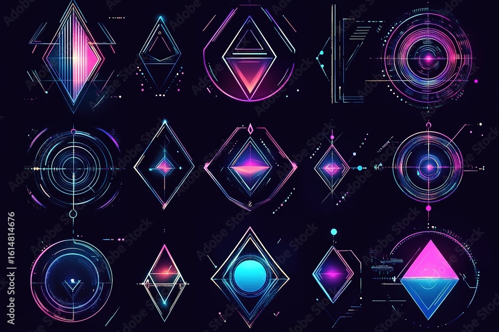 Poster set of abstract geometric shapes trending futuristic line design elements, infographic shapes. moder