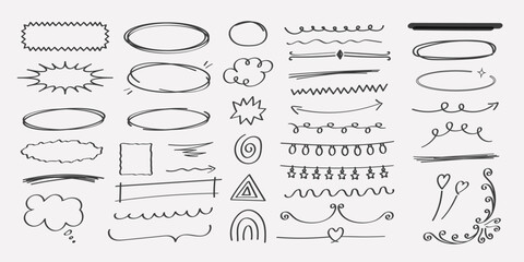 Scribble Doodle Emphasis Line Set with Underlines, Stars, Emojis and Fun Amazing Style Vector Art