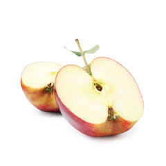 Halves of fresh apples isolated on white