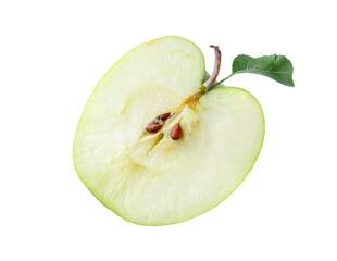Half of fresh apple with leaf isolated on white