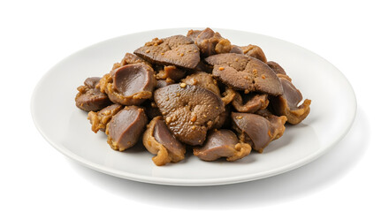 Delicious Fried Chicken Gizzards and Livers on a White Plate