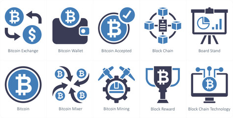 A set of 10 mix icons as bitcoin exchange, bitcoin wallet, bitcoin accepted