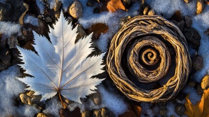 White Leaf and Twisted Vine Arrangement on a Snowy Ground