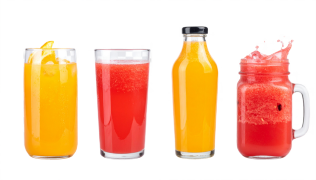 Bright refreshing fruit juices and smoothies quench thirst on a hot summer day
