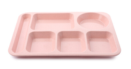 Empty plastic tray isolated on white. School lunch