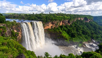 Fototapeta premium Majestic waterfall cascading into lush valley