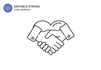 Vector illustration of a handshake forming a heart shape, symbolizing partnership, trust, and agreement in business and personal relationships