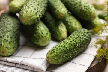 Making pickles. Fresh cucumbers on table, closeup