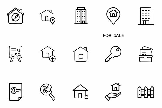 A sophisticated single-line bundle capturing essential real estate elements, ideal for branding, property listings, and agency marketing