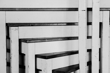 Monotone layer wood tables stack background.