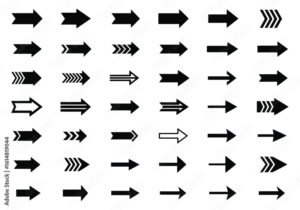 Aufkleber vector illustration of a set of different arrow shapes pointing to the right direction for web and g