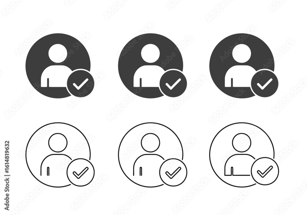 Poster vector illustration of user profile icons with check mark indicating verified or approved status for