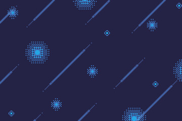 Dark Rain with Light Particles Background, Pixel Art Style, Blue Tone