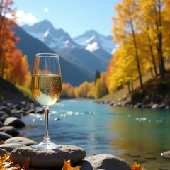 glass of red wine in autumn