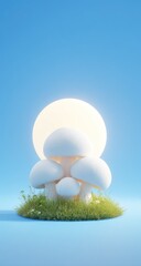 Simple 3D render of white mushrooms in grass, illuminated by a soft light