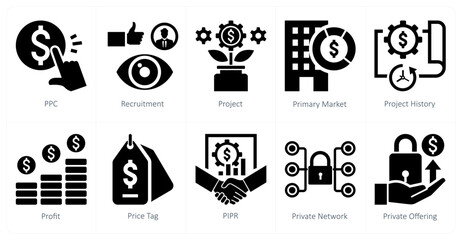 A set of 10 mix icons as ppc, recruitment, project