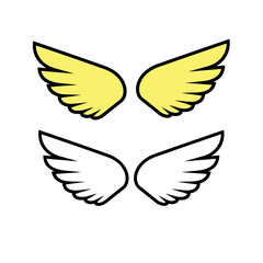 Obraz premium Two pairs of stylized wings one yellow with black outline one black outline only