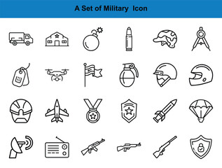 Line art shows various military icons arranged neatly across white background to display army symbols