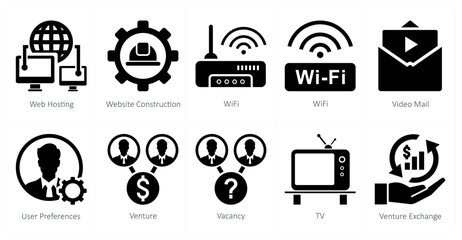 A set of 10 mix icons as web hosting, website construction, wifi