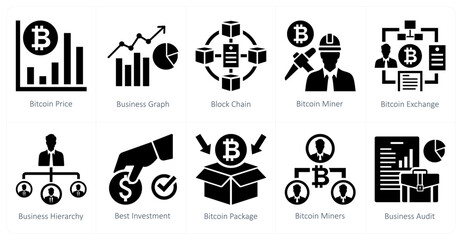 A set of 10 mix icons as bitcoin price, business graph, blockchain