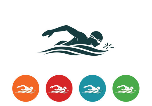 Vector illustration of a swimmer in action, showcasing a dynamic freestyle stroke in a competitive swimming event