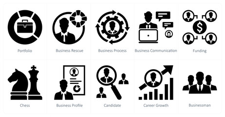 A set of 10 mix icons as portfolio, business rescue, business process
