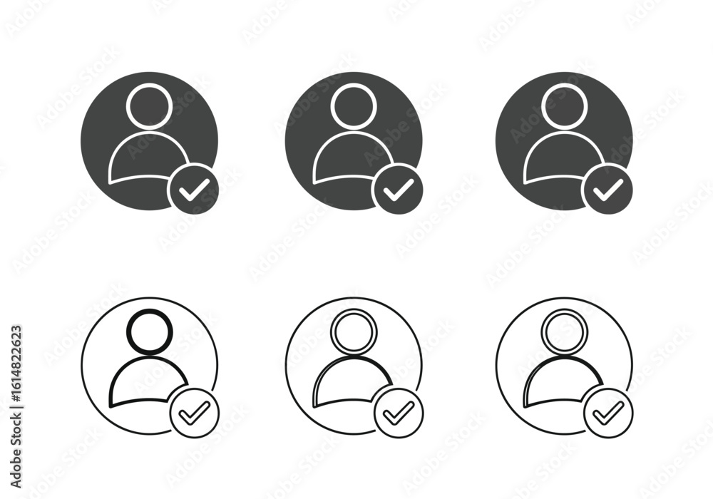 Poster vector illustration of user profile icon with check mark, representing verified account and approved